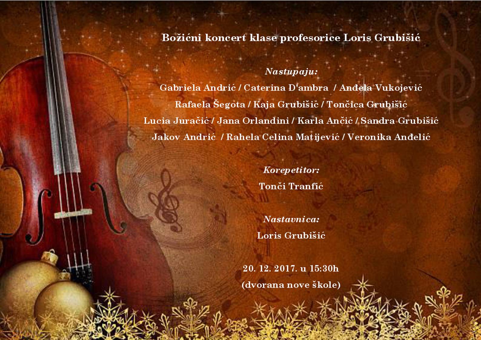 Božićni koncert klase prof. Loris Grubišić